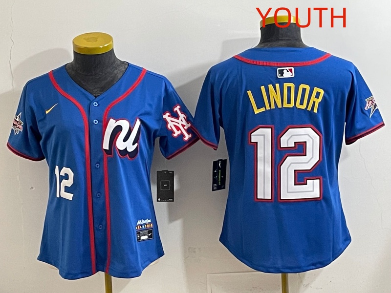 Youth 2025 New York Mets 12 Lindor Blue All star Nike MLB Jersey style 003